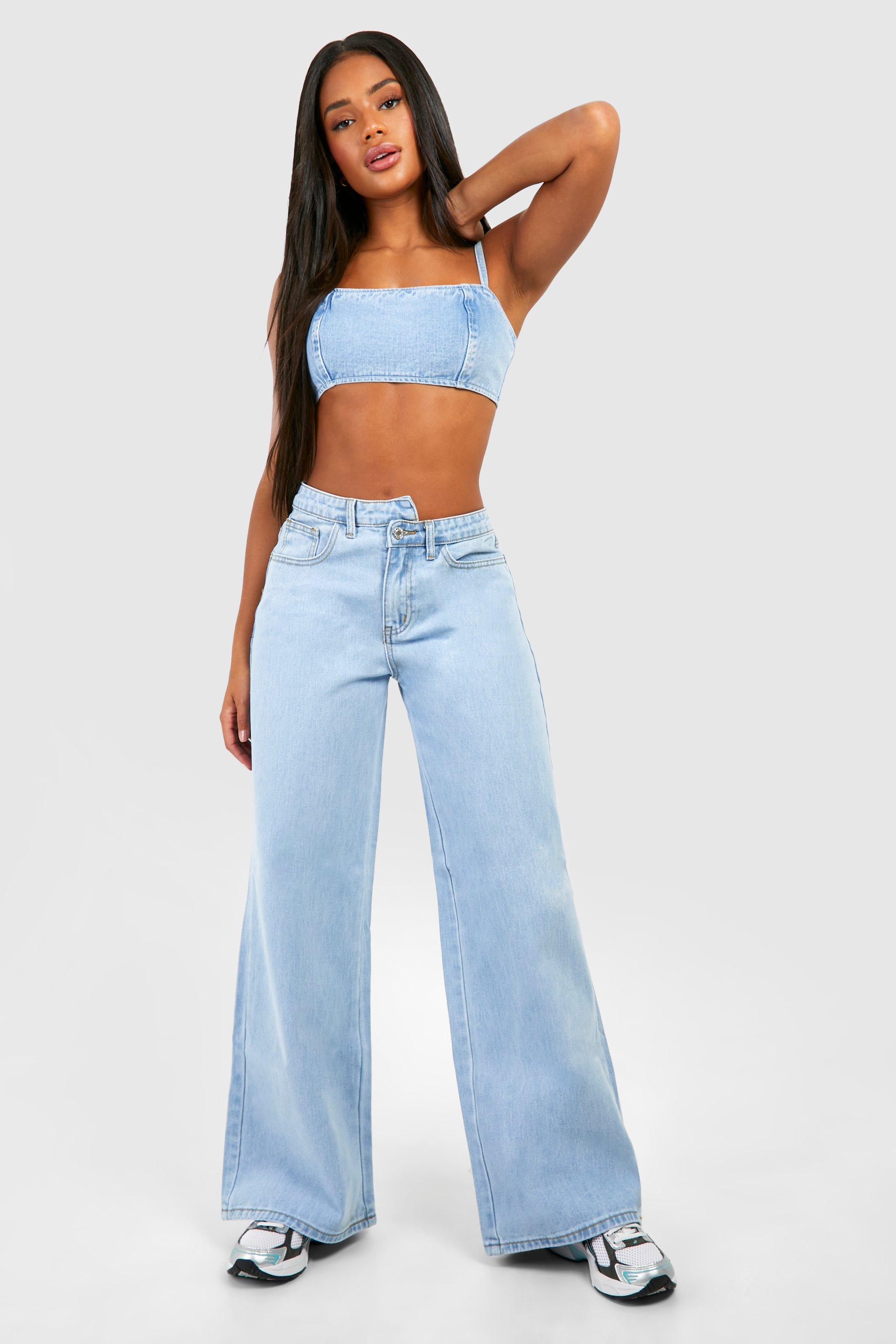 Asymmetric Waistband Wide Leg Jeans